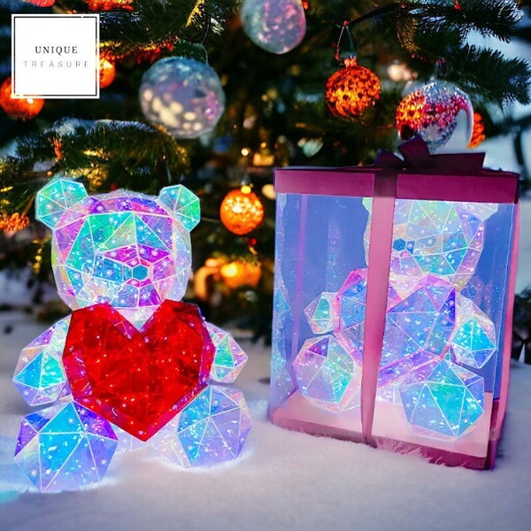 Nounours surprise scintillant - Ours lumineux à LED avec coeur coloré - Cadeau parfait pour elle - Délice de la Saint-Valentin