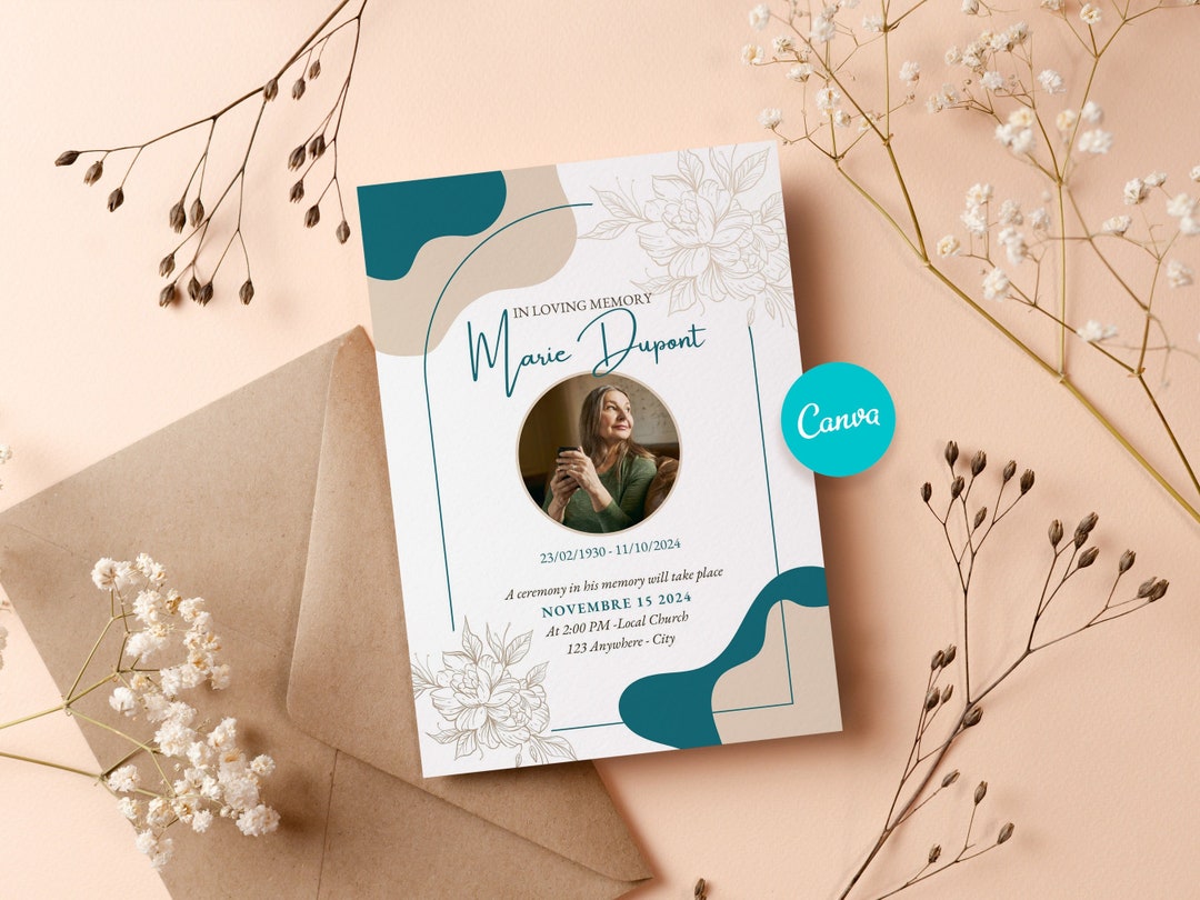 Programme Funeraire Example Editable Funeral Program on Canva Printable, Obituary Program Template ...