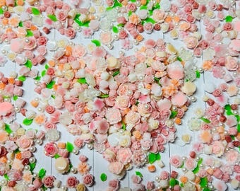 100Pcs 3D Handmade Flower DIY/ Nail Charms(Pink), free pearls and leaves #NC40