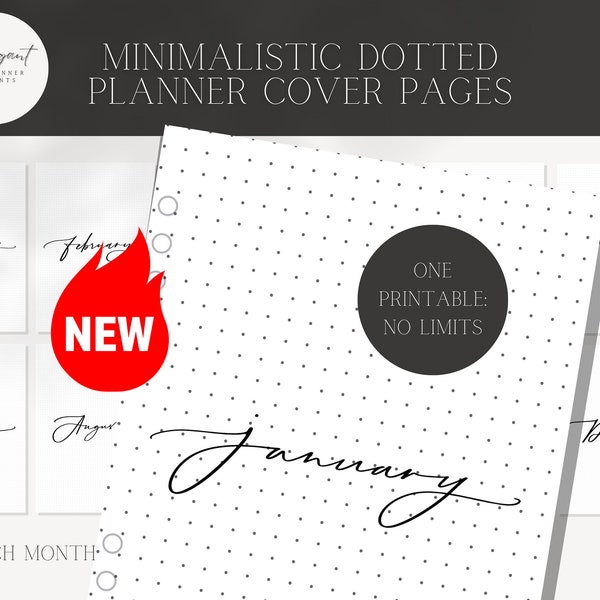 Monthly dotted planner cover pages | 12 Month Title Pages | A5 Planner Inserts | 2024 Planner | Monthly Dotted Planner Pages | Minimalistic