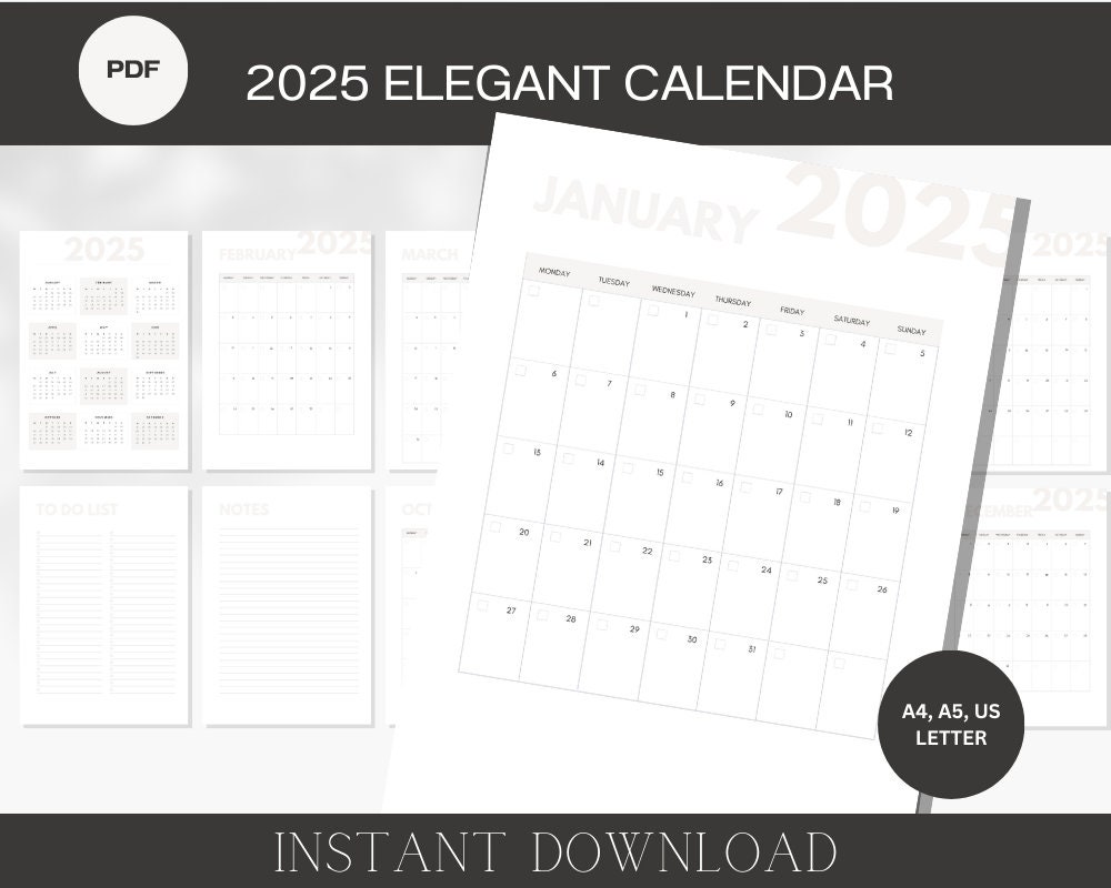 Elegant 2025 Calendar Printable Minimalistic Printable Calendar 2025 ...