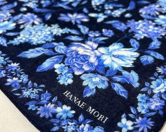 Hanae Mori Cotton Floral Scarf | Large Handkerchief 18” square