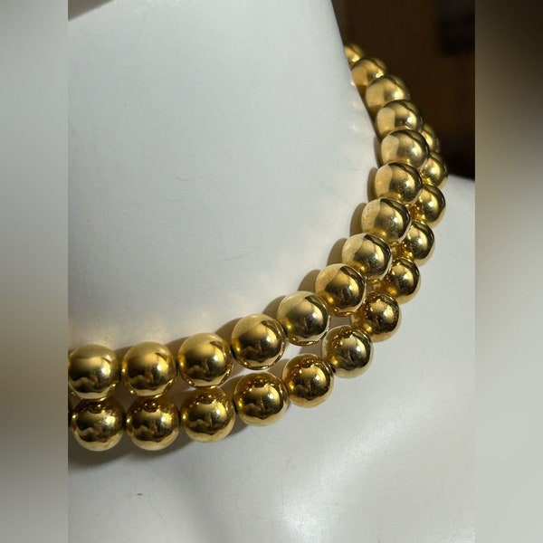 Vintage Napier Gold Toned Metal Ball Necklace 30 Faux Gold Pearls