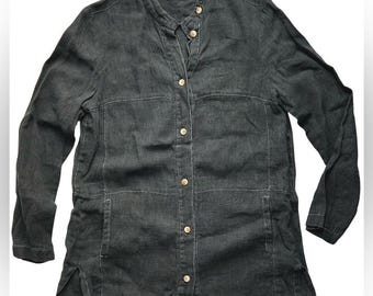 Harvé Bernard by Bernard Holtzman Black Shirt Dress with Stand Collar size S