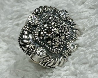 Judith Jack 925 Sterling Silver Rhinestone Marcasite Pierced Earring Omega Clip