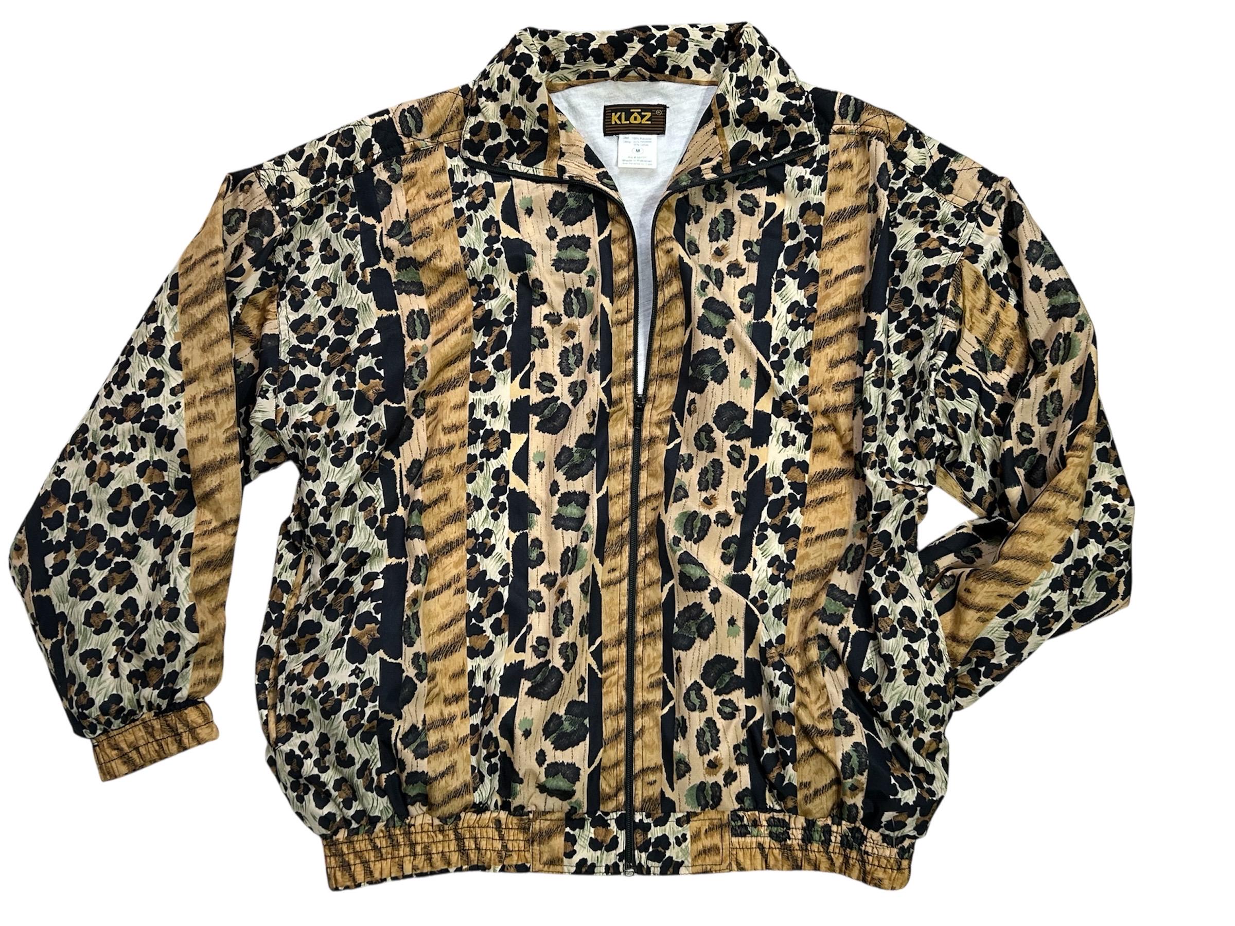 Vintage Klōz Multi Animal Print Lined Windbreaker Size M Leopard 