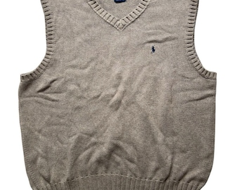 Vintage 90s Polo Ralph Lauren 100% Cotton V-Neck Knit Sweater Vest size XL Beige