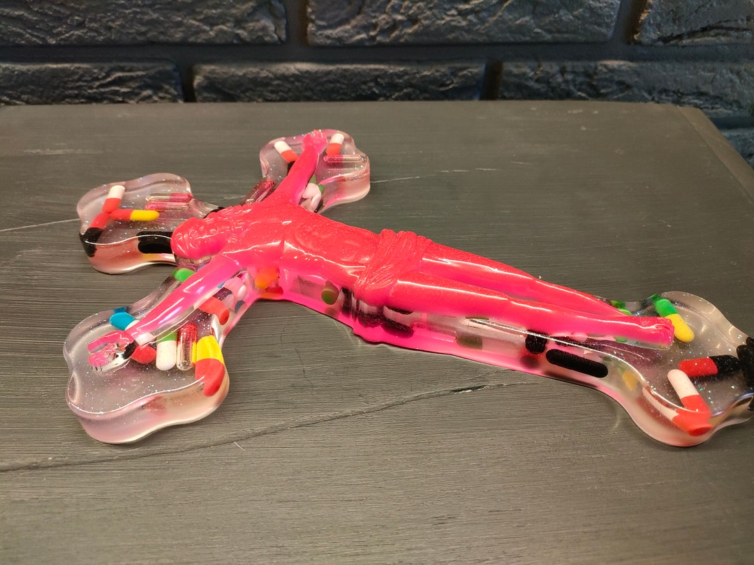 Resin Crucifix Pop Art Resin Sculpture Resin Art Neon Jesus Cross Etsy