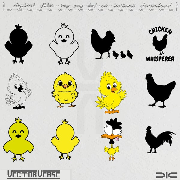 Chick SVG. Easter Chicks Bundle Clipart PNG. Chicken Boy - Girl Cut Files. Chick with Sunglasses Silhouette Vector Cutting Machine Download