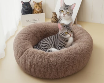 Rond warm pluchen bed voor katten en honden | Zachte comfortabele bank voor huisdieren | Goede kwaliteit huisdierproducten | Uniek cadeau voor dierenliefhebbers