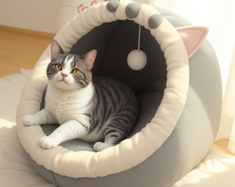 Zacht comfortabel kattenbed | Klein warm huis voor huisdieren | Wasbare kattengrot | Slaapbed voor kittens | Cadeau voor kattenmoeder | Beste cadeau voor een nieuw huisdier