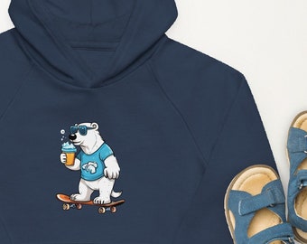 Kids skate hoodie Organic boys hoodie for girls skater hoodie kids clothing with animals Polar bear skater boy gift Premium Vegan Hoodie