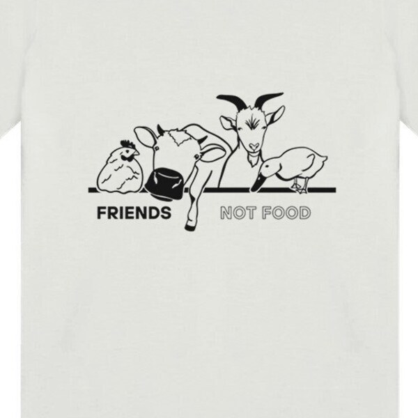 Bio-Kinderkleidung „Friends not Food“, veganer Slogan, Tierrechte-Shirt für Kinder, vegane Kinderkleidung, Jungen-Shirt, Mädchen-Shirt mit Tieren