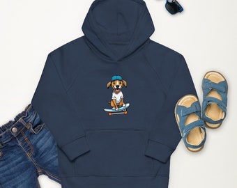 Felpa con cappuccio da skate per bambini Felpa con cappuccio organica per ragazzi per ragazze Felpa con cappuccio da skater abbigliamento per bambini con un'immagine AI Regalo di un ragazzo skater per cani Felpa con cappuccio vegana premium