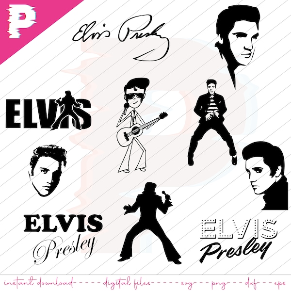 Elvis Presley Svg Bundle, Elvis Presley Stickers, Elvis Svg, Music Svg, Rock and Roll, Famous Singer, Silhouette Files, Decal, Elvis Cut fil