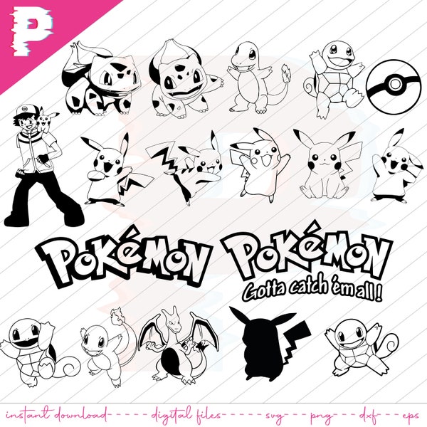 Pokemon Svg Bundle, Pokemon Characters Stickers, Pokemon Svg, Pikachu, Poke Ball  SVG - PNG - Instant Download, Silhouette Files - Decal