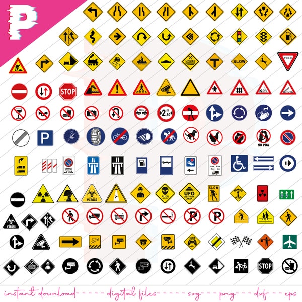 Traffic Signs Svg Bundle, Traffic Signs, Traffic, Road Sign SVG - PNG - Printing- Silhouette Files -Decal, Car Svg, Car Sign Svg