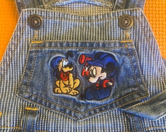 1980s Vintage Disney Baby Mickey and Pluto Construction Company Retro Dungarees