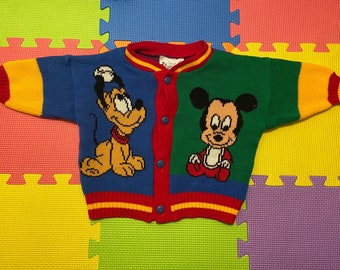 Vintage Disney Babies Mickey Mouse and Pluto Colourblock Retro Cardigan