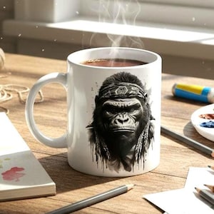 Power Has a Face Gorilla Mug | Urban Street Art Coffee Cup | Bold Gorilla Gift | Street Art Mug | Unique Gift for Him | Statement Coffee Mug