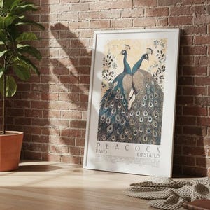 Framed Peacock Wall Art | Ready to Hang Botanical Poster | Boho Bird Print | Peacock Gift | Vintage Nature Decor | Living Room Wall Art