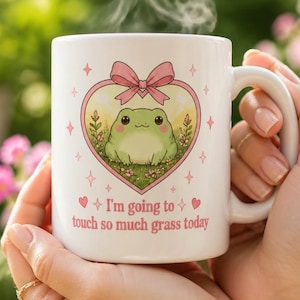 Cute Frog Mug Funny | Touch Grass Coffee Cup Kawaii | Funny Meme Mug Gift | Cottagecore Frog Aesthetic | Cute Animal Coffee Mug Gift