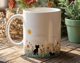 Whimsical Botanical Cat Cup | Cat Lover Mug | Floral Cat Coffee Mug | Gift for Cat Mom | Birthday Gift for Cat Lover | Cute Cat Design Mug