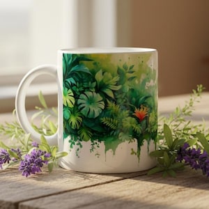 Tropical Jungle Mug | Botanical Plant Coffee Cup | Plant Mom Gift | Tropical Home Decor Mug | Rainforest Art Mug | Gift for Plant Lovers