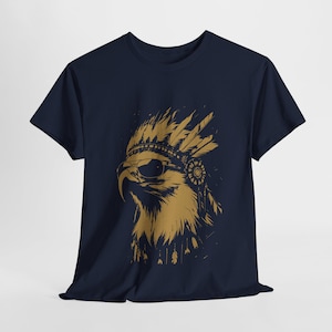 Cool Eagle with Sunglasses Tee | Golden Eagle with Native Indian Headdress | Modern Eagle Art Shirt | Gift for Him | Urban streetwear tee image 1