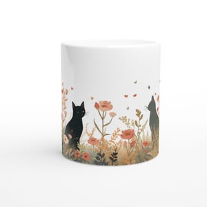 Black Cat Coffee Mug | Boho Wildflower Ceramic Mug | Cat Lover Gift | Cottagecore Mug | Floral Cat Mug | Cute Cat Mug | Gift for Cat Mom image 10