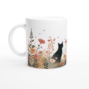 Black Cat Coffee Mug | Boho Wildflower Ceramic Mug | Cat Lover Gift | Cottagecore Mug | Floral Cat Mug | Cute Cat Mug | Gift for Cat Mom image 9