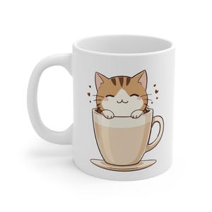 Coffee Cat Mug, Cute Kawaii Art, Coffee Cat Quote, Cat Lover Gift, Coffee Cat Art Mug, Cute Cat Mug, Comic Cat Design, Coffee Cat Quote Mug