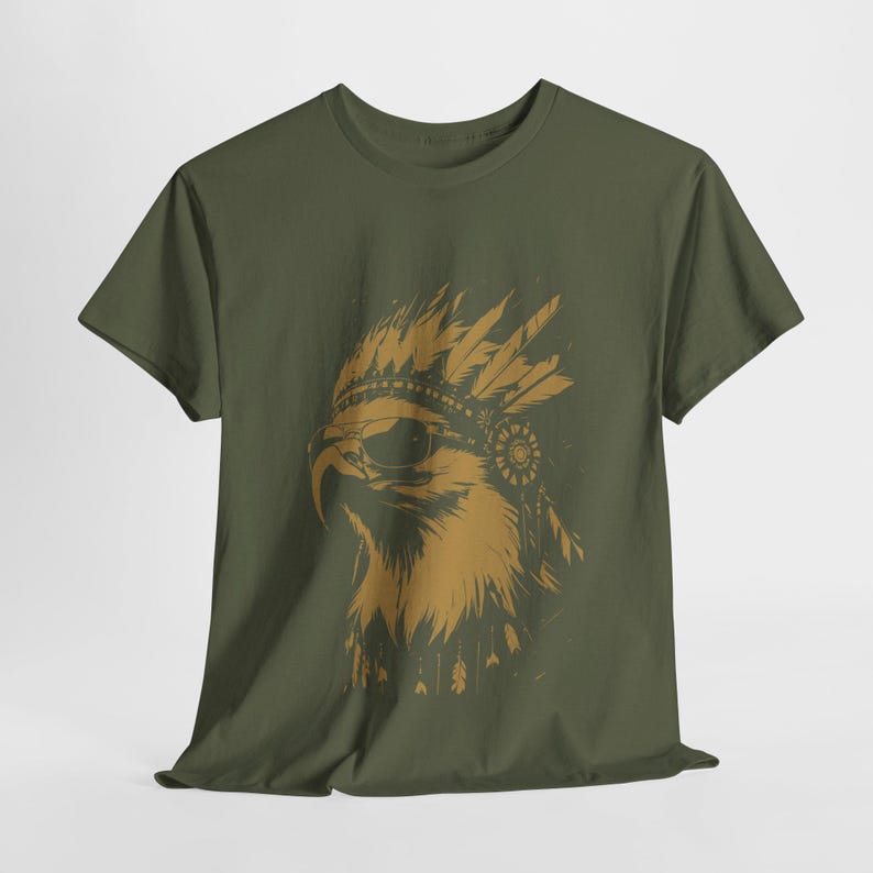 Cool Eagle with Sunglasses Tee | Golden Eagle with Native Indian Headdress | Modern Eagle Art Shirt | Gift for Him | Urban streetwear tee image 4