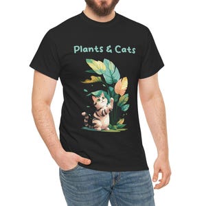 Cute Cat with Plant Tshirt, Plant Tee, Stylized Shirt, Kitty Shirt, British Shorthair, Plant Lover Tee, Cat Art, Cat Lover Gift, Flower Tee