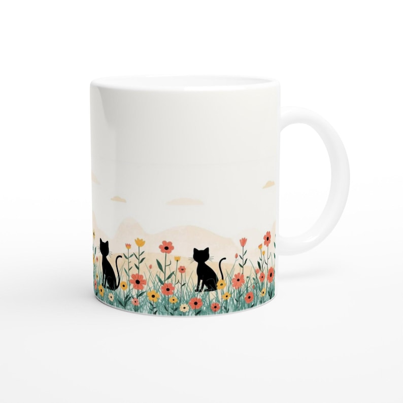 Whimsical Botanical Cat Cup | Cat Lover Mug | Floral Cat Coffee Mug | Gift for Cat Mom | Birthday Gift for Cat Lover | Cute Cat Design Mug image 7