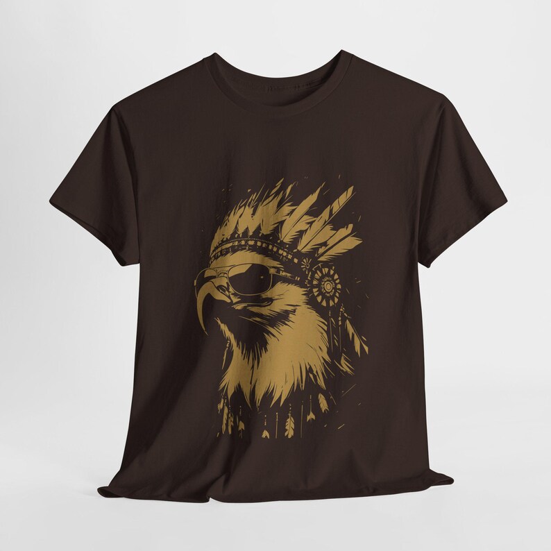 Cool Eagle with Sunglasses Tee | Golden Eagle with Native Indian Headdress | Modern Eagle Art Shirt | Gift for Him | Urban streetwear tee image 6