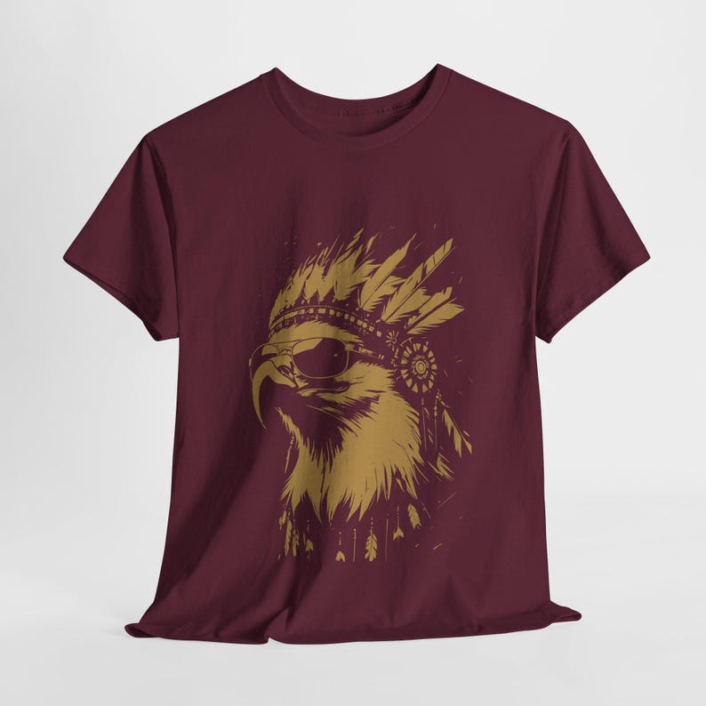 Cool Eagle with Sunglasses Tee | Golden Eagle with Native Indian Headdress | Modern Eagle Art Shirt | Gift for Him | Urban streetwear tee image 5