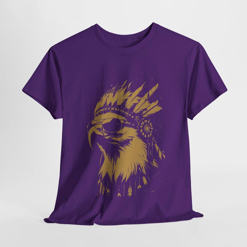 Cool Eagle with Sunglasses Tee | Golden Eagle with Native Indian Headdress | Modern Eagle Art Shirt | Gift for Him | Urban streetwear tee image 7