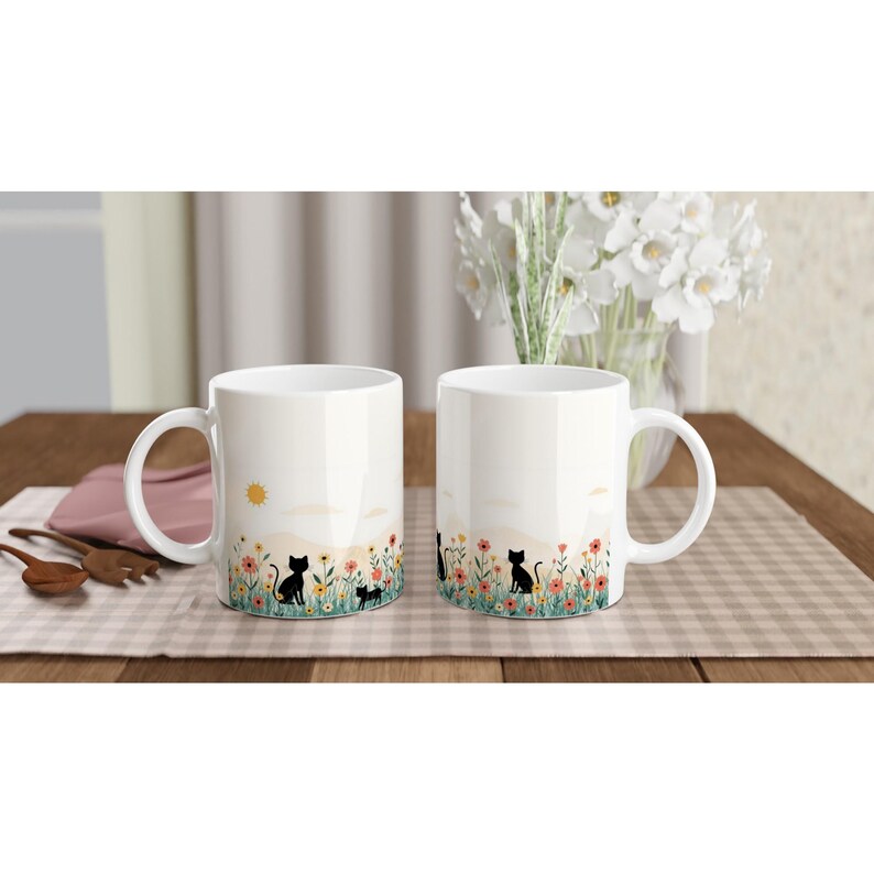Whimsical Botanical Cat Cup | Cat Lover Mug | Floral Cat Coffee Mug | Gift for Cat Mom | Birthday Gift for Cat Lover | Cute Cat Design Mug image 8