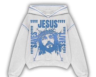 Jesus Saves Lives PNG Design – Blue Face & Typography | 5000x5000 Transparent | Commercial Use (2500 Sales)