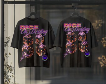 Neon Flaming Dice PNG – Y2K Streetwear Graphic for Black Shirts (Commercial Use)