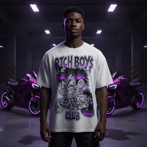 Rich Boys Streetwear PNG: Purple Flames Graphic Tee Design (Digital Download)