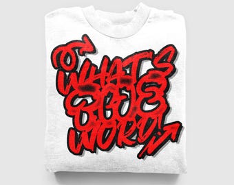 Wat is het Woord? PNG-ontwerp in graffitistijl voor streetwear – 5000 x 5000 transparant commercieel gebruik, kant-en-klaar