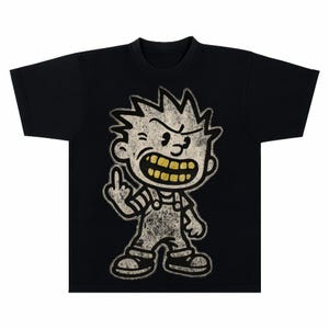 Vintage Grunge Cartoon Kind PNG + 2 T-Shirt Mockups – Gold-Grill Charakter (5250×5250px) | Sofort Download & Kommerzielle Nutzung bis zu 2.5K