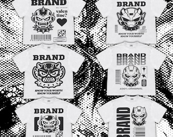 Set van 6 canvassjablonen voor streetwear-mascotte | Bewerkbare merk-T-shirtontwerpen | Klaar voor POD | Commercieel gebruik