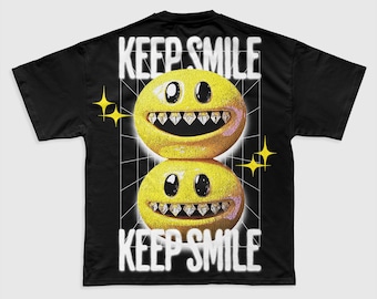 Keep Smile Diamond Teeth Smiley PNG | Bright Cute Cartoon Style Premade Tee Design | Commercial Use up to 7500 Sales