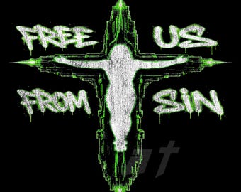 Bevrijd ons van zonde png | Christian streetwear-ontwerp, png | Jezus kruis grafisch T-shirt | Religieuze DTF-overdracht | Shirt op basis van geloof, png