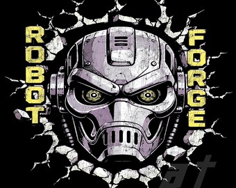 Robot smeedt png-ontwerp | Futuristische robotkopafbeelding | Cyberpunk-streetwear, png-bestand | Klaar voor DTF DTG-afdruk | Shirtontwerp robotgezicht