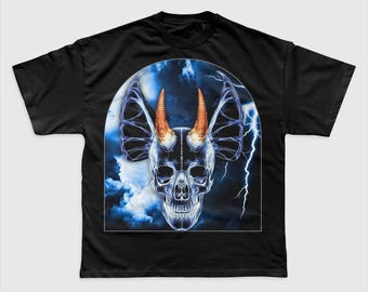 X-RAY Skull Devil Horns PNG: Blue Lightning Design (Commercial Use)