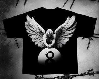 Angel 8 Ball T-Shirt Design: Bold Minimalist PNG (Commercial Use)